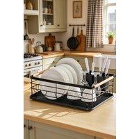 ExtraStar Iron Kitchen Dish Drainer Rack with Drip Tray in Black