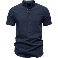 MODISHION Men's Short-Sleeve Henley Shirt in Navy | Size: Large