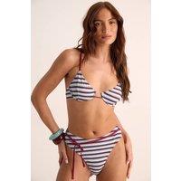NastyGal Women's Stripe Underwire Contrast Tie Bikini Set in Pale Blue | Size: 8