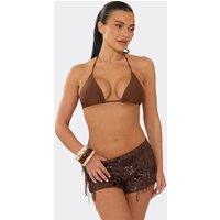 EGO Women's Sequin Low Rise Shorts in Dark Brown | Size: Large