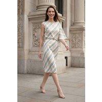 MyFashion Women's Striped Lyocell Midi Dress in Pale Blue | Size: XL