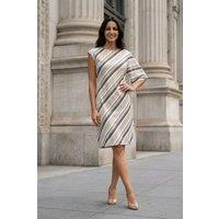 MyFashion Women's Striped Lyocell Midi Dress in Light Brown | Size: Large
