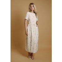 Oasis Women's Pansy Print Ottoman Twill Midaxi Dress With Bow in Ivory | Size: 10