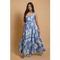 Oasis Women's Petite Square Neck Cotton Occasion Maxi Dress in Blue | Size: 10