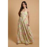 Oasis Women's Petite Wildflower Mesh Bandeau Maxi Dress in Lime | Size: 12