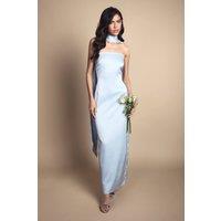 Oasis Women's Light Blue Bandeau Satin Bridesmaid Maxi Dress With Scarf | Size: 12