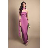 Oasis Women's Pink Bandeau Satin Bridesmaid Maxi Dress With Scarf | Size: 18