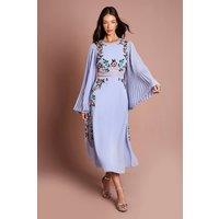 Coast Women's Pleated Sleeve Beaded Floral Midi Dress in Light Blue | Size: 12