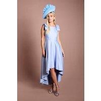 Coast Women's Petite Lisa Tan Bow Shoulder Satin Midi Dress in Pale Blue | Size: 10