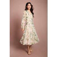 Coast Women's Printed Floral Mesh Midi Dress in Ivory | Size: 10