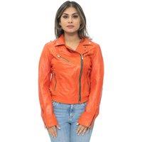 Infinity Leather Women's Leather Classic Biker Brando Jacket-Baku in Orange | Size: 18
