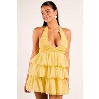 Jaded Rose Women's Nessy Yellow Chiffon Flounce Halter Mini Dress | Size: 8