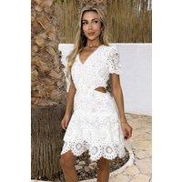 AX Paris Women's White Crochet Overlay Cut Out Tiered Mini Dress | Size: 16