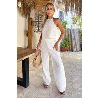 AX Paris Women's White Broderie Wide Leg Trousers | Size: 8