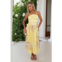 AX Paris Women's Soft Yellow Floral Print Detail Strappy Midi Dress | Size: 14