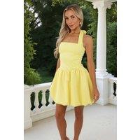 AX Paris Women's Soft Yellow Halter Neck Bubble Hem Mini Dress | Size: 12