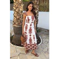 AX Paris Women's Red & White Floral Border Print Tie Strap Midi Dress | Size: 10