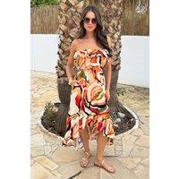 AX Paris Women's Multi Abstract Leaf Print Bandeau Frill Midi Dress | Size: 8