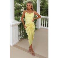AX Paris Women's Soft Yellow Strappy Cowl Neck Gathered Midi Dress | Size: 16