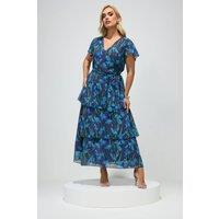 Yours Women's Floral Tiered Maxi Dress in Mid Navy | Size: 24