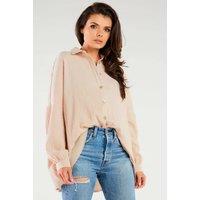 Love Lace Women's Oversized Long Sleeve Button Neck Shirt in Pale Pink