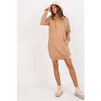 Love Lace Women's Hooded Sweat Dress with Long Sleeves Pockets in Brown