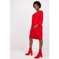 Love Lace Women's Cotton Loose Fit Dress with 3/4 Sleeves in Red | Size: S/M