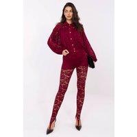 Love Lace Women's Elegant High Waist Lace Taper Leggings in Burgundy