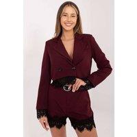 Love Lace Women's Elegant High Waist Shorts with Lace Trim in Burgundy