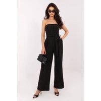 Love Lace Women's Striped Sleeveless Wide Leg Jumpsuit with Belt in Black