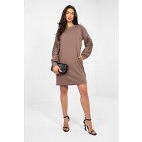 Love Lace Women's Mini Sweatshirt Dress with Pockets in Taupe | Size: S/M