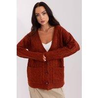 Love Lace Women's Variegated Texture V Neck Cardigan with Buttons in Burnt Orange