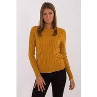 Love Lace Women's Viscose Nylon Polyester Round Neck Sweater in Mustard