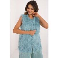 Love Lace Women's Faux Fur Casual Lined Vest with Hook Fastener in Teal | Size: S/M
