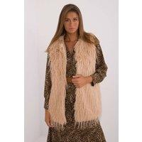 Love Lace Women's Casual Polyester Faux Fur Hook Vest in Beige | Size: S/M
