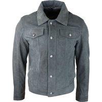 TruClothing Men's Navy Suede Jacket Leather Biker Vintage in Grey | Size: Large