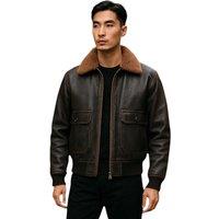 Infinity Leather Men's Leather Bomber Sheepskin Collar G-1 Pilot Jacket - Naracoorte in Brown | Size: 3XL