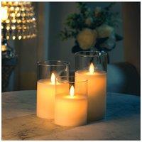 Living and Home 3Pcs Clear Glass Flameless LED Candles Realistic Swaying Flame Pillar Candles w/ Remote Control & Timer for Wedding Christmas Home