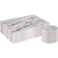 Argon Tableware Marble Placemats & Round Coasters - 12pc Kitchen Dining Table Mats in White
