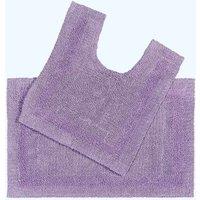 Homescapes Luxury Bath Mat Set Reversible 1600GSM 100% Cotton 2 Pc w. Pedestal Mat in Lilac