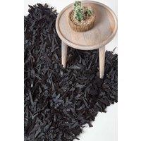 Homescapes Dallas Leather Shaggy Rug in Black | Size: 90 cm x 150 cm