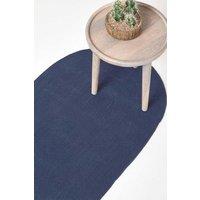 Homescapes Handmade Woven Braided Oval Hallway Rug, 66 x 200 cm in Navy | Size: 66 cm x 200 cm