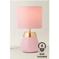 ValueLights Hurst Bulbous Touch Table Lamp with Drum Lamp Shade & Bulb in Pale Pink