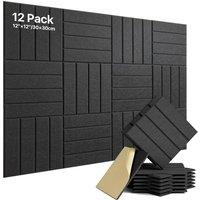SPETLEK 12 Pack Self-Adhesive Acoustic Panels Decorative Sound Absorbing in Black