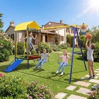 CASART 5-in-1 Kids Swing Set Swing Stand Trampoline Slide Playground Toys