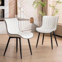 Xample Set of 2 Dining Chairs Faux Leather Modern Padded Seat with Metal Legs, Office, or Cafe Seating in White