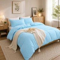 Grace Prewashed Microfibre Duvet Cover Set Soft Lightweight Zipper Closure in Light Blue | Size: Single