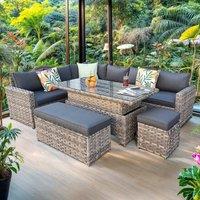 Furniture Maxi 9 Seater Rattan Garden Dining Set with Rising Table in Grey