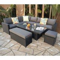 Furniture Maxi Barcelona 9 Seater Rattan Garden Dining Set with Rising Table in Black