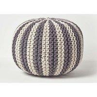Homescapes Knitted Pouffe Striped Footstool 40 x 50 cm in Grey